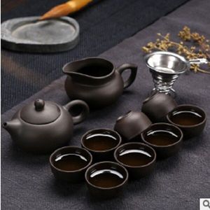 Keramische Yixing paars zand Kung Fu thee set een theepot acht kopjes thee theepot en kopje thee pak