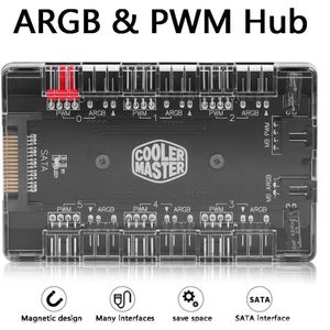 1 to 6 Multi Way Splitter PWM ARGB Fan HUB 4Pin PWM 3Pin Addressable RGB Adapter for Desktop PC