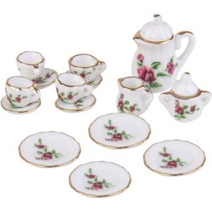 1/12 Poppenhuis Miniatuur Porseleinen Theeservies Schotel Cup Plate Rode Pioen