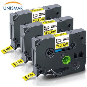 Unismar 3 Pcs TZe-611 TZ-611 Zwart Op Geel Tze Tape Voor Brother P-Touch PT-D210 PT-D200 PT-D400 PT-H100 PT-H110 PT-D600 PT-1280