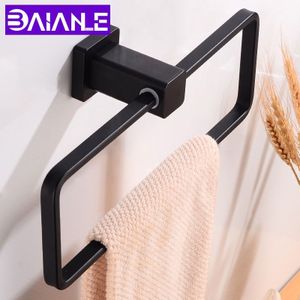 Handdoek Ring Zwart Vierkant Handdoek Bar Houder Aluminium Badkamer Plank Showertowel Rack Opknoping Houder Wall Mounted Bad Accessoires