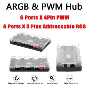 1 Tot 6 Pwm Argb Fan Hub Splitter 4 Pin Pwm 3 Pin Adresseerbare Rgb Adapter Sata Interface Concentrator Voor desktop Pc