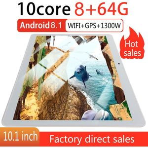 KT107 Ronde Gat Tablet 10.1 Inch HD Groot Scherm Android 8.10 Versie Mode Draagbare Tablet 8G + 64G wit Tablet Wit EU Plug