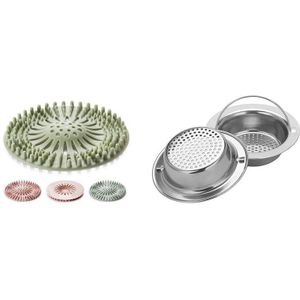 3 Pack Douche Drain Cover Premium Haar Catcher Haar Stopper Rubber Gootsteenzeefje & 2 Pcs Upgrade Roestvrij-Staal aanrecht Str