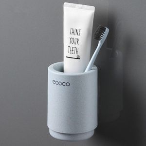 Ecoco Wandmontage Tandenborstel Tarwe Stro Wassen Houder Magazijnstelling Magnetische Tandenborstel Bekerhouder Organizer Voor Badkamer Cup Set