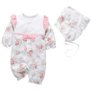 Winter Pasgeboren Baby Meisje Kleding Thicken Bloemen Prinses jumpsuit kleding sets meisjes bodysuit + hoeden 15