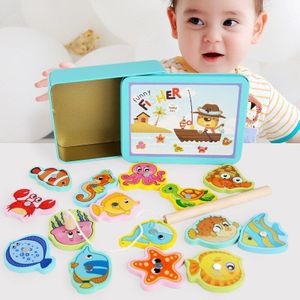 15Pcs Fish Houten Ijzeren Doos Magnetische Fishing Game Toy Baby Ouder-kind Interactie Leren Educatief Speelgoed Voor Kinderen jongens