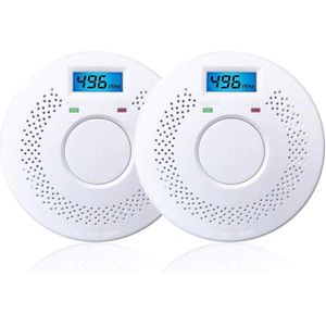 2 In 1 Lcd Display Koolmonoxide & Rook Combo Detector Batterij Operated Met Led Light Flashing Sound Waarschuwing
