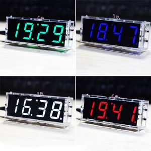 4-Digit Diy Digitale Led Klok Kit Licht Controle Temperatuur Datum Tijd Display Met Transparante Case Timer Diy Kit