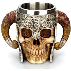 Viking Ram Gehoornde Pit Lord Warrior Rvs Skull Mok Bier Geit Hoorn Hars Tankard Koffie Mokken Halloween Bar thee Cup