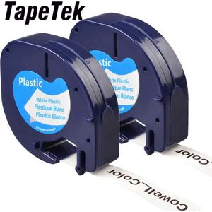 2 Compatibel Dymo Letratag 91201 Zwart Op Wit (12Mm X 4M) plastic Label Tapes Voor LT-100H, LT-100T, LT-110T, Qx 50, Xr, Xm,