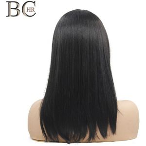 BCHR Medium-lengte Rechte Synthetische 13*4 Lace Front Pruik voor Zwarte Vrouwen Natuurlijke Zwarte Pruik Kant Deel hittebestendige vezel Haar
