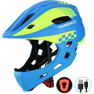 TOMSHOOH Kid Fiets Integraalhelm Kinderen Veiligheid Riding Skateboard Skaten Helm met Achterlicht en Afneembare Kin