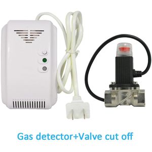 (1 Set) home Security Kolen Gas Aardgas Lpg Lek Sensor Met Valve Cut Off Piping Europa Adapter Fire Alarm Gas Sensor