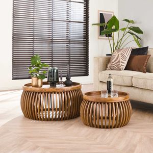 DH Interior Ronde Salontafel Set van 2 Hans Mangohout - 78 x 78 x 40 cm - Hout - Landelijk - Rond