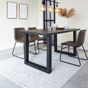 Dimehouse Eettafel Lenzo Zwart - Zwarte U-poot 190 x 100 x 3,8 cm - 190 x 100 x 3,8 cm - Hout - Industrieel - Rechthoek