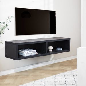 Zwevend tv-meubel met open vakken Bernie zwart 145x30x35 cm
