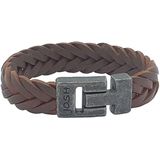 JOSH - 24001-bra - Leren Armband - Bruin - Gevlochten Patroon