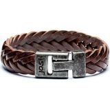 JOSH - 24001-bra - Leren Armband - Bruin - Gevlochten Patroon