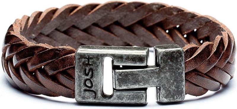 JOSH - 24001-bra - Leren Armband - Bruin - Gevlochten Patroon
