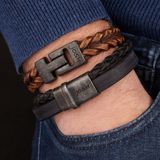 JOSH - Vintage Dubbele Leren Armband - Zwart - Echt Leer