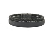 JOSH - Vintage Dubbele Leren Armband - Zwart - Echt Leer