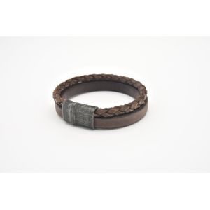 JOSH Heren Dubbele Leren Armband Vintage Bruin | 09264-BRA