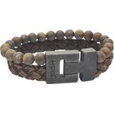 JOSH - Herenarmband - Natuursteen en Echt Leer - Gevlochten Patroon - Verzilverd