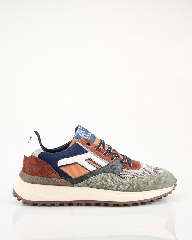 Floris van Bommel - SFM-10139 Sneakers - Groen Blauw Zwart Wit Roestbruin - Nubuck Leer Mesh