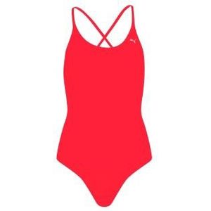 PUMA Swim Badpak met V-hals en Gekruiste Bandjes voor Dames, Rood, Maat S