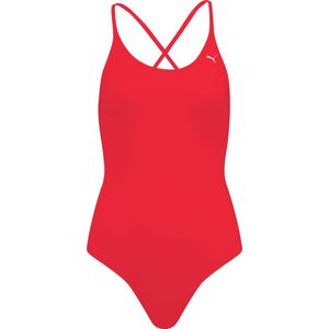 PUMA Swim Badpak - Rood - Gerecycled Nylon - V-hals en Gekruiste Bandjes