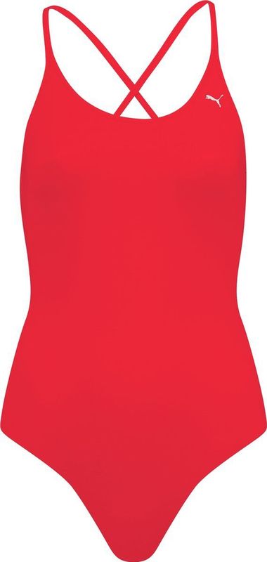 PUMA Swim Badpak - Rood - Gerecycled Nylon - V-hals en Gekruiste Bandjes