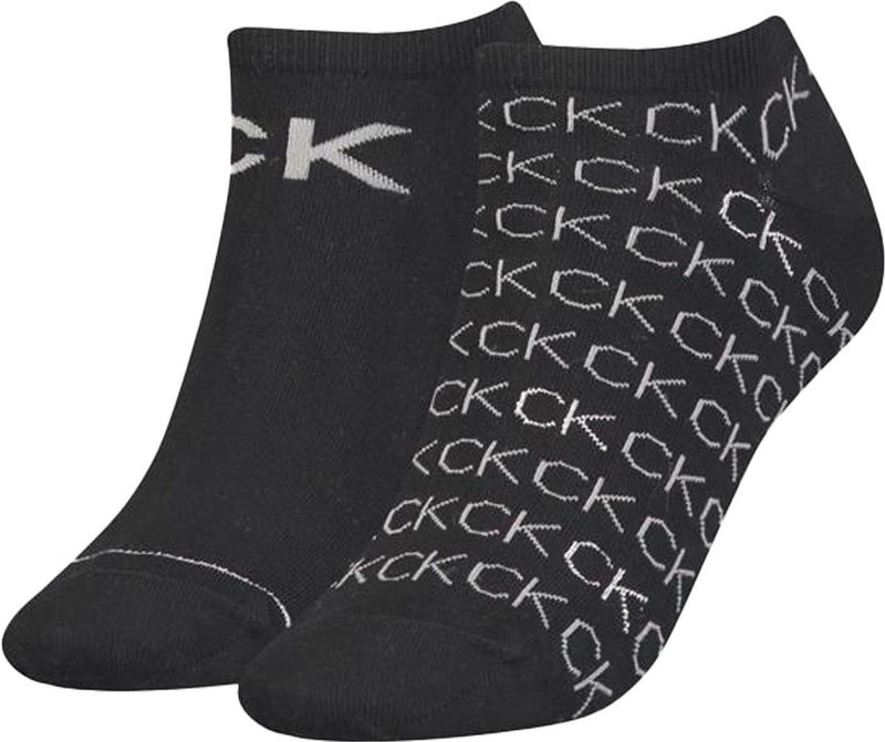 Calvin Klein - Sneaker All Over Logo - Dames Enkelsokken - Zwart - 2-Pack