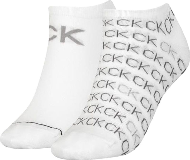 Calvin Klein - Sneaker All Over Logo - Dames Enkelsokken - Wit Dessin - 2-Pack