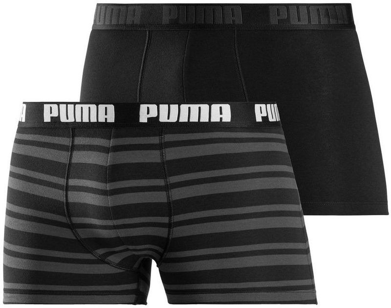 PUMA Everyday Heritage Set van 2 boxershorts met strepen, maat XL, zwart/zwart, XL, zwart/zwart