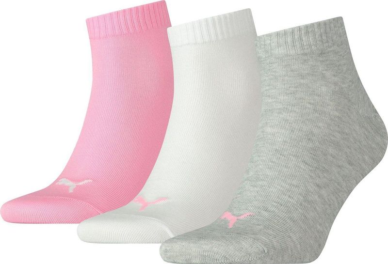 Puma - Unisex Quarter Plain - Enkelsokken - Roze - 3-Pack