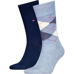 Tommy Hilfiger - Geruite Sokken - Lichtblauw Navy - 2-Pack - Katoenmix