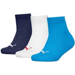 PUMA kids 3P quartersokken blauw & wit II