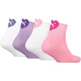 PUMA - Quartersokken - Roze/Wit/Paars - Set van 4 voor Kinderen