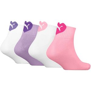 PUMA - Quartersokken - Roze/Wit/Paars - Set van 4 voor Kinderen