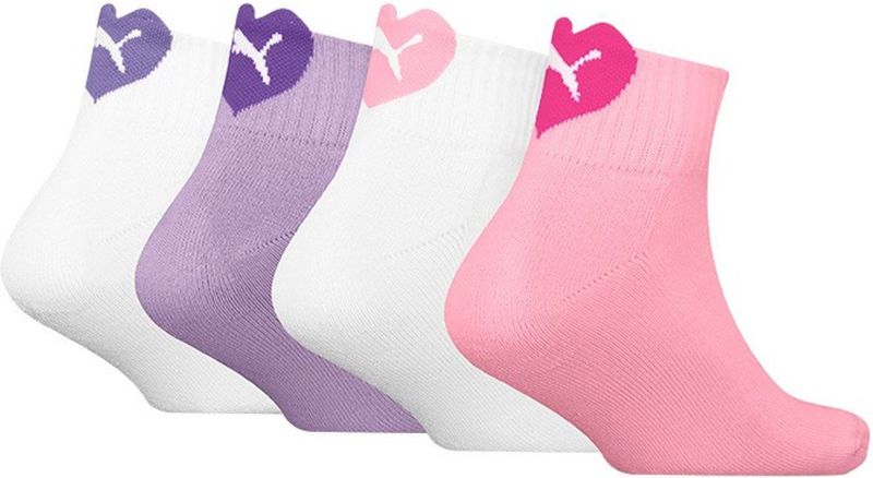 PUMA - Quartersokken - Roze/Wit/Paars - Set van 4 voor Kinderen