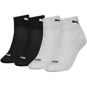 PUMA - Quartersokken - Zwart en Grijs - 4-pack - Dames