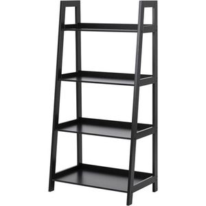 Lisomme Livia Wandkast Zwart - Hout - met 4 Niveaus - Boekenkast - Open Kast - Modern - 63 x 40 x 130 cm