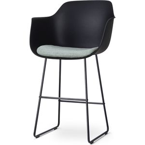 Nolon Nino-Liz Barkruk Zwart met Zacht Groen Zitkussen - Armleuning - Kunststof - Zwart Onderstel - 75 cm - Barstoel met Rugleuning