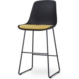 Nolon Nino-Liv Barkruk Zwart met Okergeel Zitkussen - Zwart Onderstel - 75 cm - Barstoel - Barkruk met Rugleuning