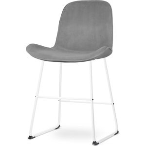Nolon Nino-Fé Barkruk Grijs - Velvet - Fluweel - Zwart Onderstel - 65 cm - Kookeiland - Barkruk met Rugleuning