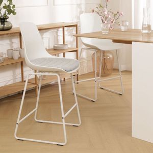 Nolon Nino-Liv Barkruk Wit met Grijs Zitkussen - Wit Onderstel - 65 cm - Kookeiland - Barkruk met Rugleuning