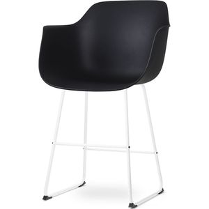 Nolon Nino-Puk Barkruk Zwart - met Armleuning - Kunststof - Wit Onderstel - 65 cm - Kookeiland - Barkruk met Rugleuning