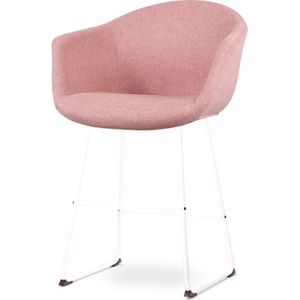 Nolon Nino-Otis Barkruk Zacht Roze - met Armleuning - Wit Onderstel - 65 cm - Stof - Kookeiland - Barkruk met Rugleuning