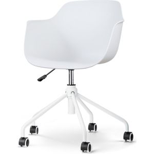 Nolon Nout-Puk Bureaustoel Wit - met Armleuning - Kunststof Zitting - Verstelbaar - Wieltjes - Wit Onderstel